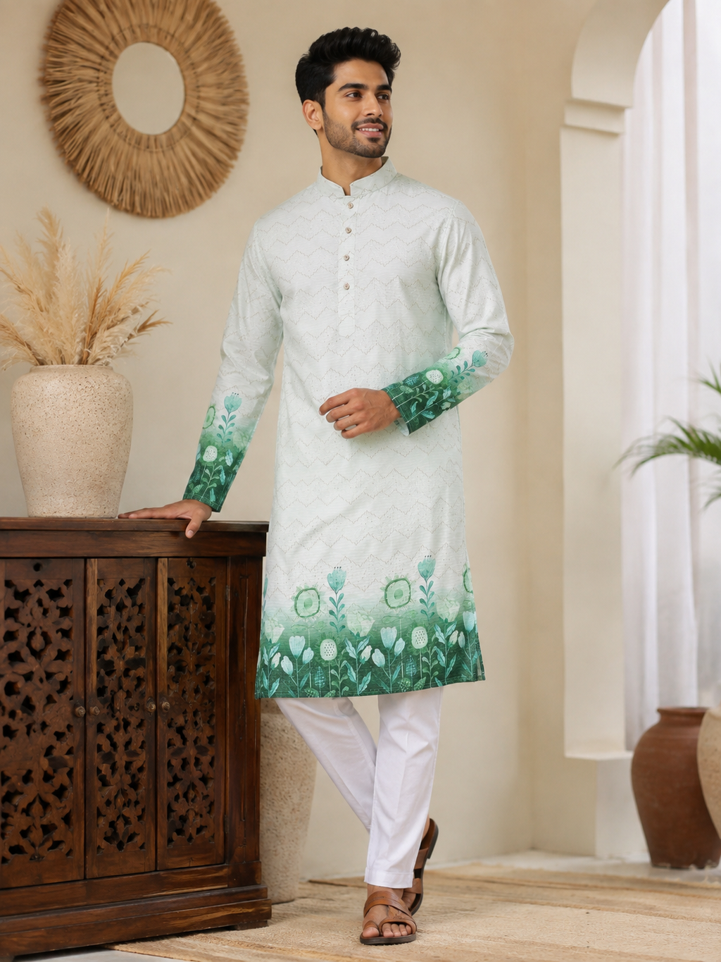 Rajaora Emerald Bloom Premium Kurta