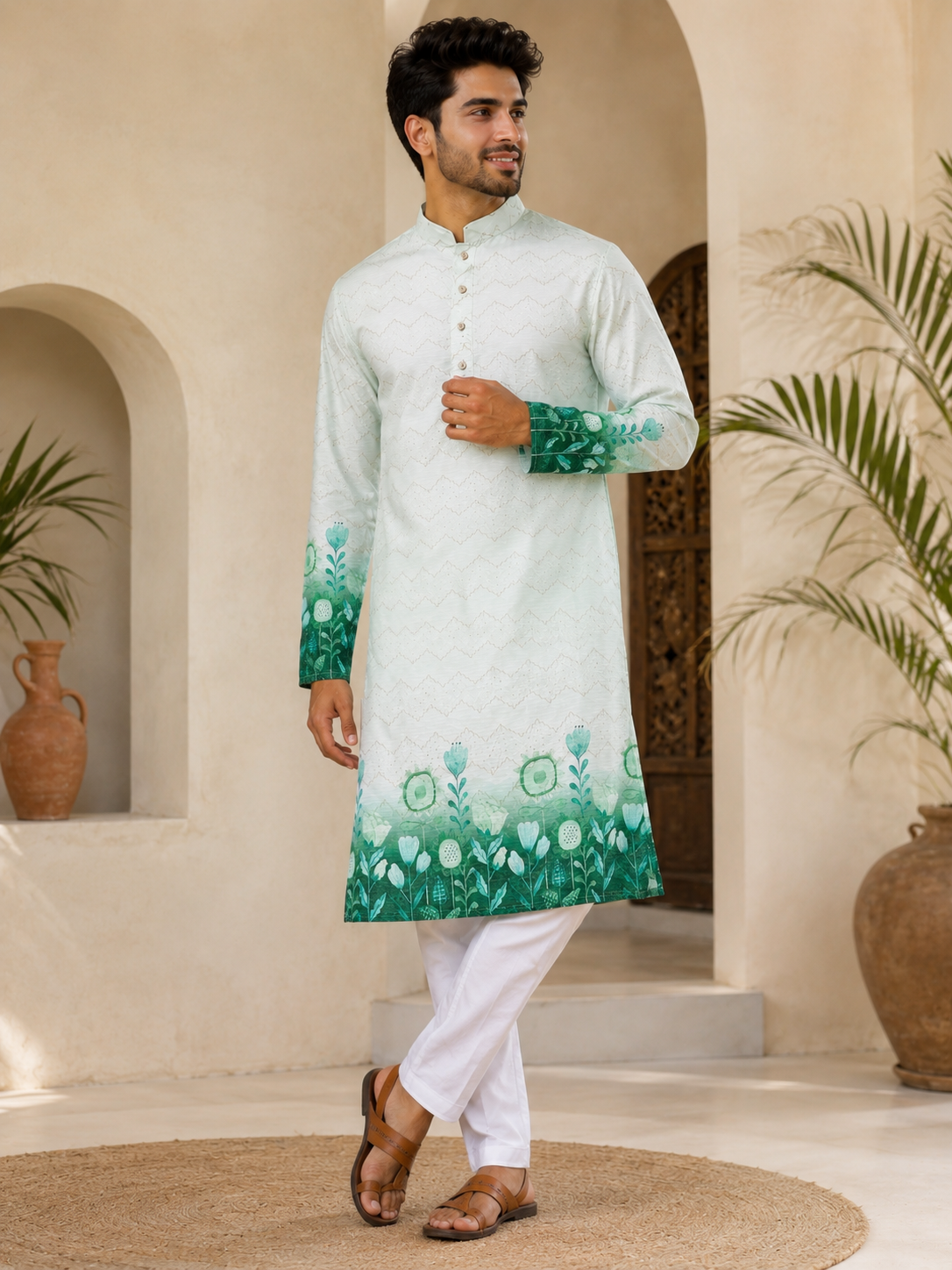 Rajaora Emerald Bloom Premium Kurta