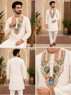 Rajora Regal Peacock Kurta with print of krishna