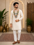 Rajora Regal Peacock Kurta with print of krishna